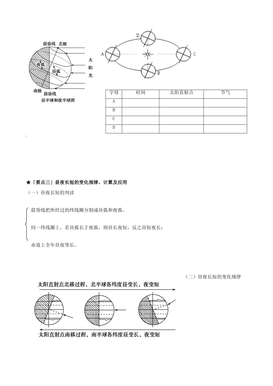 河南省沁阳一中高中地理 第一单元 地球的公转导学案 新人教版必修1_第3页