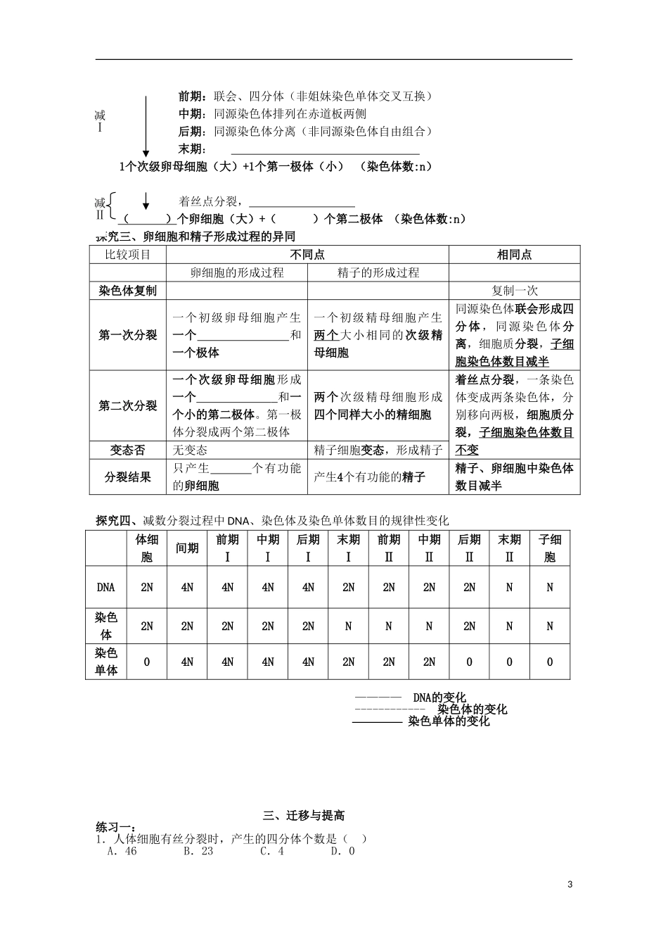 河南省淇县高级中学2012-2013学年高中生物 下学期2.1《减数分裂和受精作用》导学案 新人教版_第3页