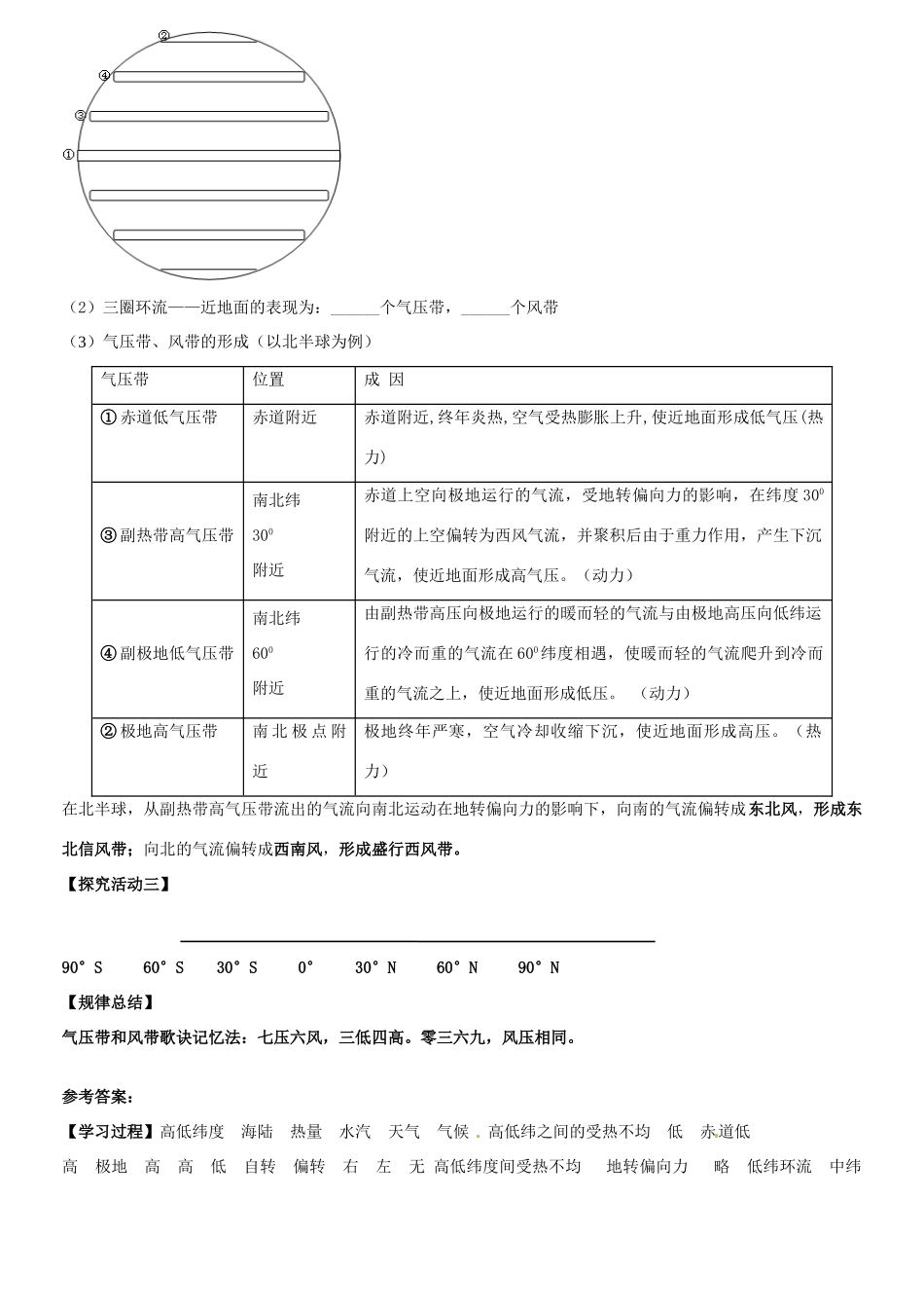 河南省沁阳市第一中学2013-2014学年高中地理 2.3气压带和风带的分布和移动导学案 中图版必修1_第3页
