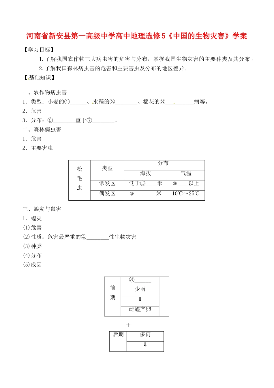 河南省新安县第一高级中学高中地理《中国的生物灾害》学案 新人教版选修5_第1页