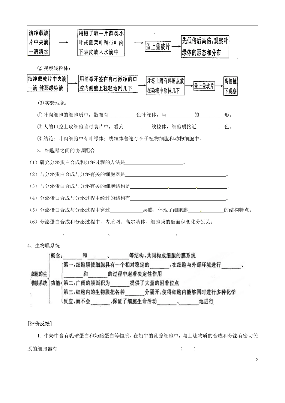 河南省沁阳市第一中学2013-2014学年高中生物 3.2细胞器（第2课时）导学案 新人教版必修1_第2页