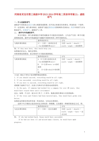 河南省灵宝市第三高级中学2013-2014学年高二英语 虚拟语气导学案