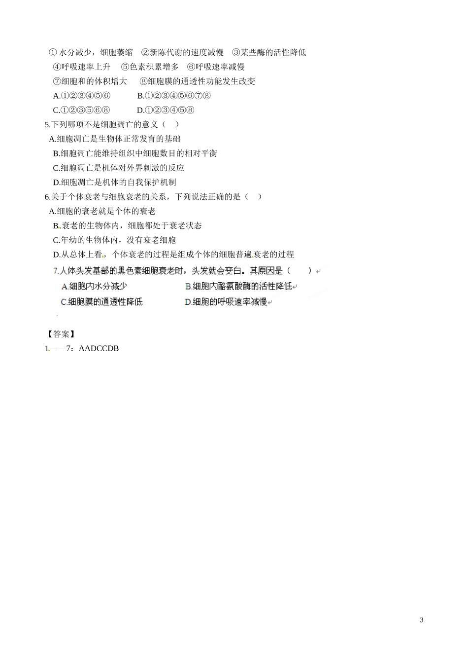 河南省沁阳市第一中学2013-2014学年高中生物 6.3细胞的衰老和凋亡导学案 新人教版必修1_第3页