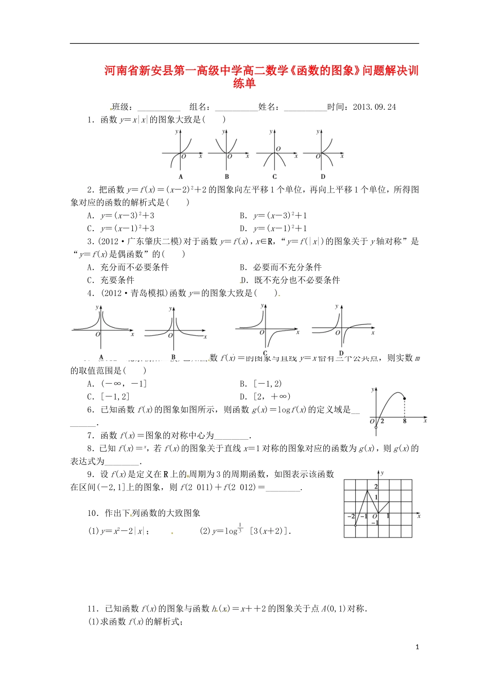 河南省新安县第一高级中学高二数学《函数的图象》问题解决训练单_第1页