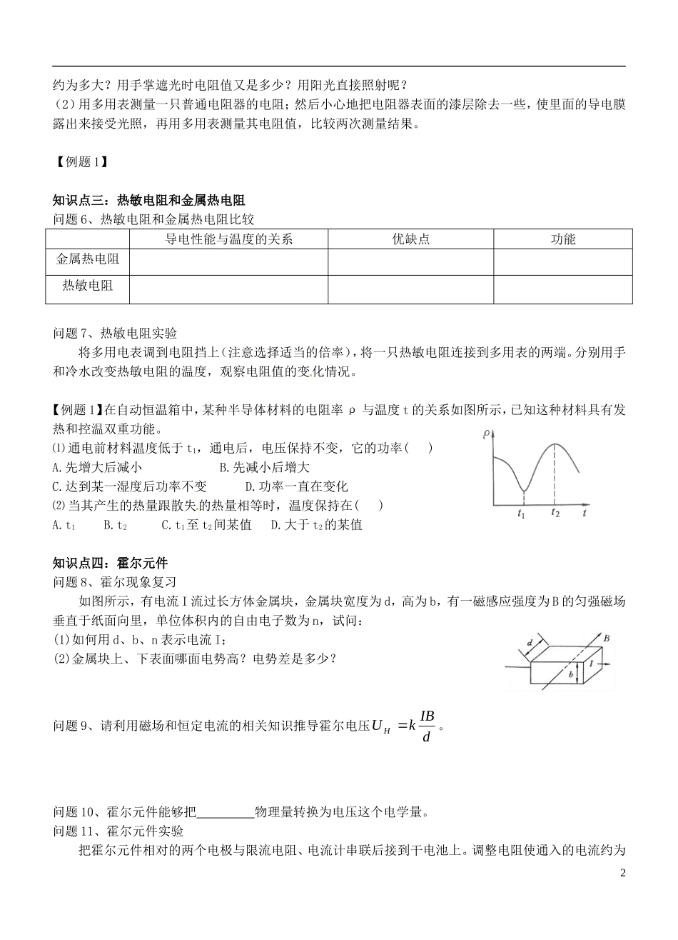 河南省沁阳市第一中学2013-2014学年高中物理 第六章传感器 第一节传感器及其工作原理导学案 新人教版选修3-2_第2页