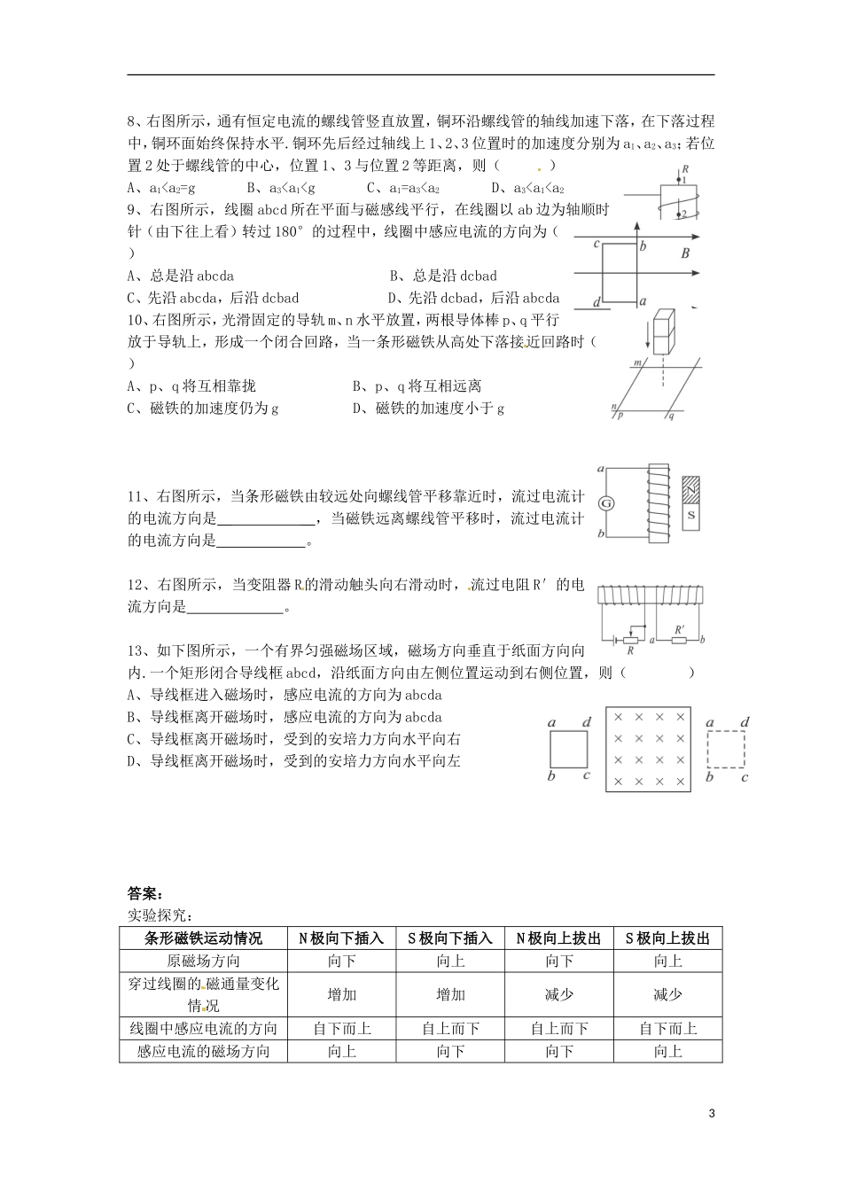 河南省沁阳市第一中学2013-2014学年高中物理 第四章电磁感应 第三节 楞次定律导学案 新人教版选修3-2_第3页