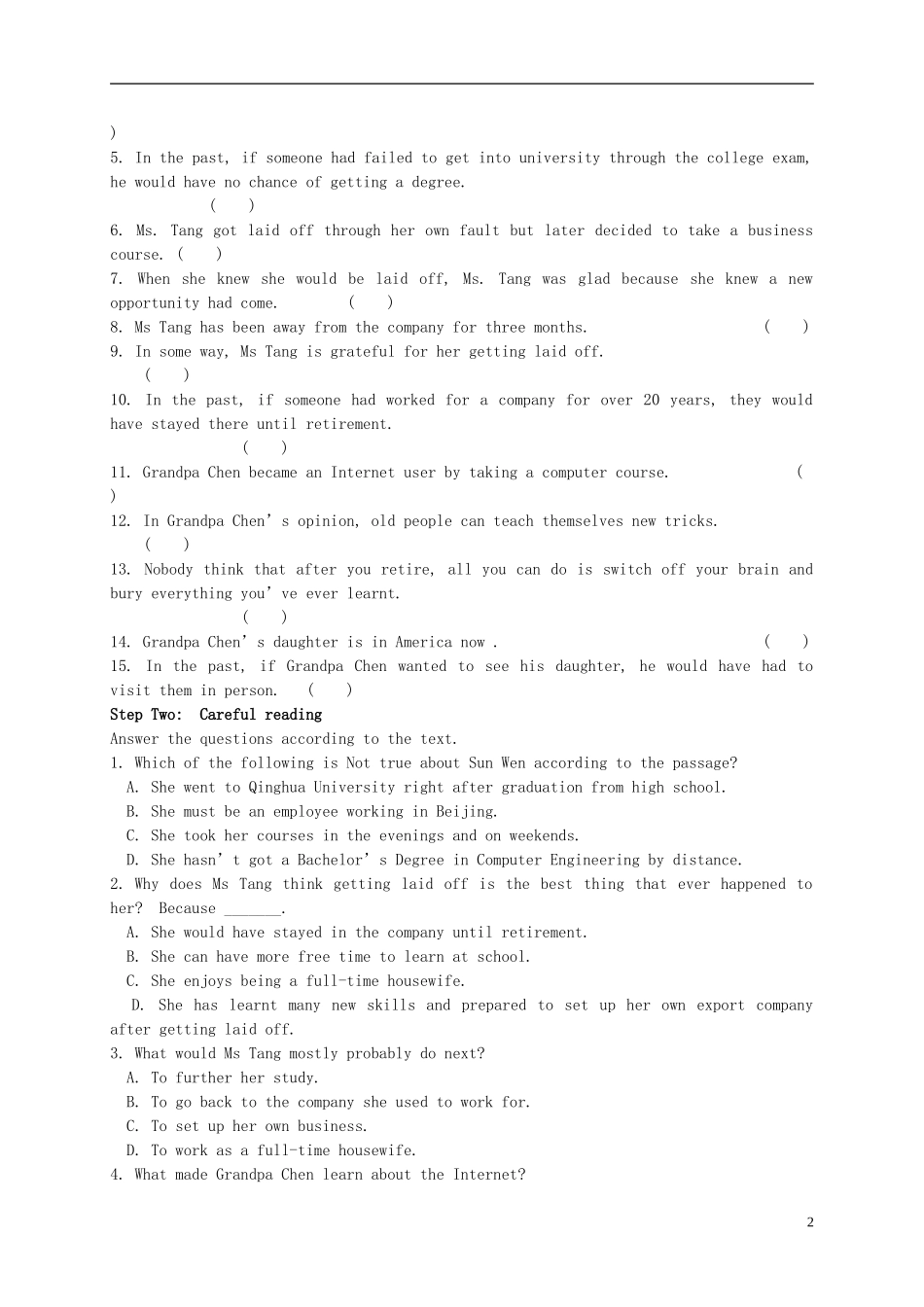 河南省沁阳市第一中学2013-2014学年高中英语 Unit15  Warm up导学案 北师大版必修5_第2页