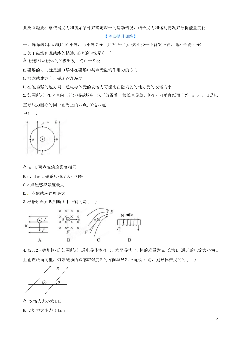 河南省确山县第二高级中学高三物理一轮复习 磁场学案_第2页