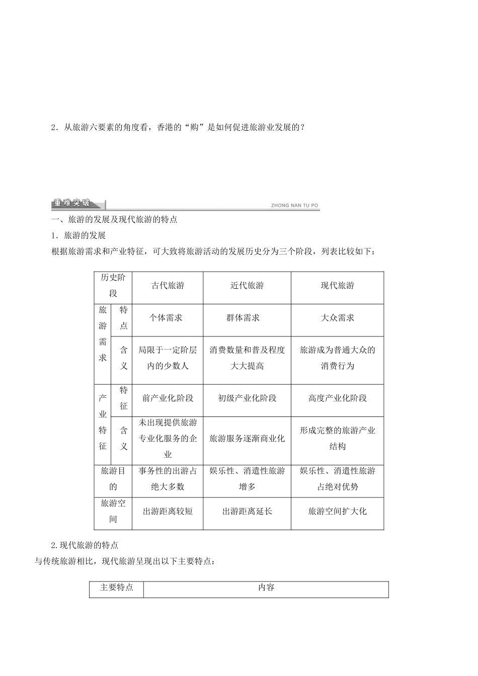 河南省确山县第二高级中学高中地理 1.1 现代旅游学案 新人教版选修3_第2页