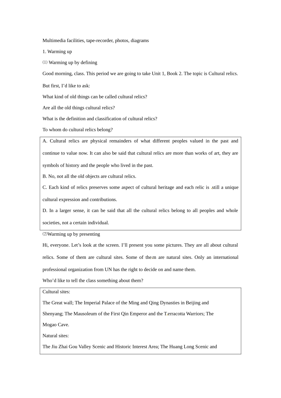 浙江省2013年高中英语 Unit1 cultural relics period1教案1 新人教版必修2_第2页