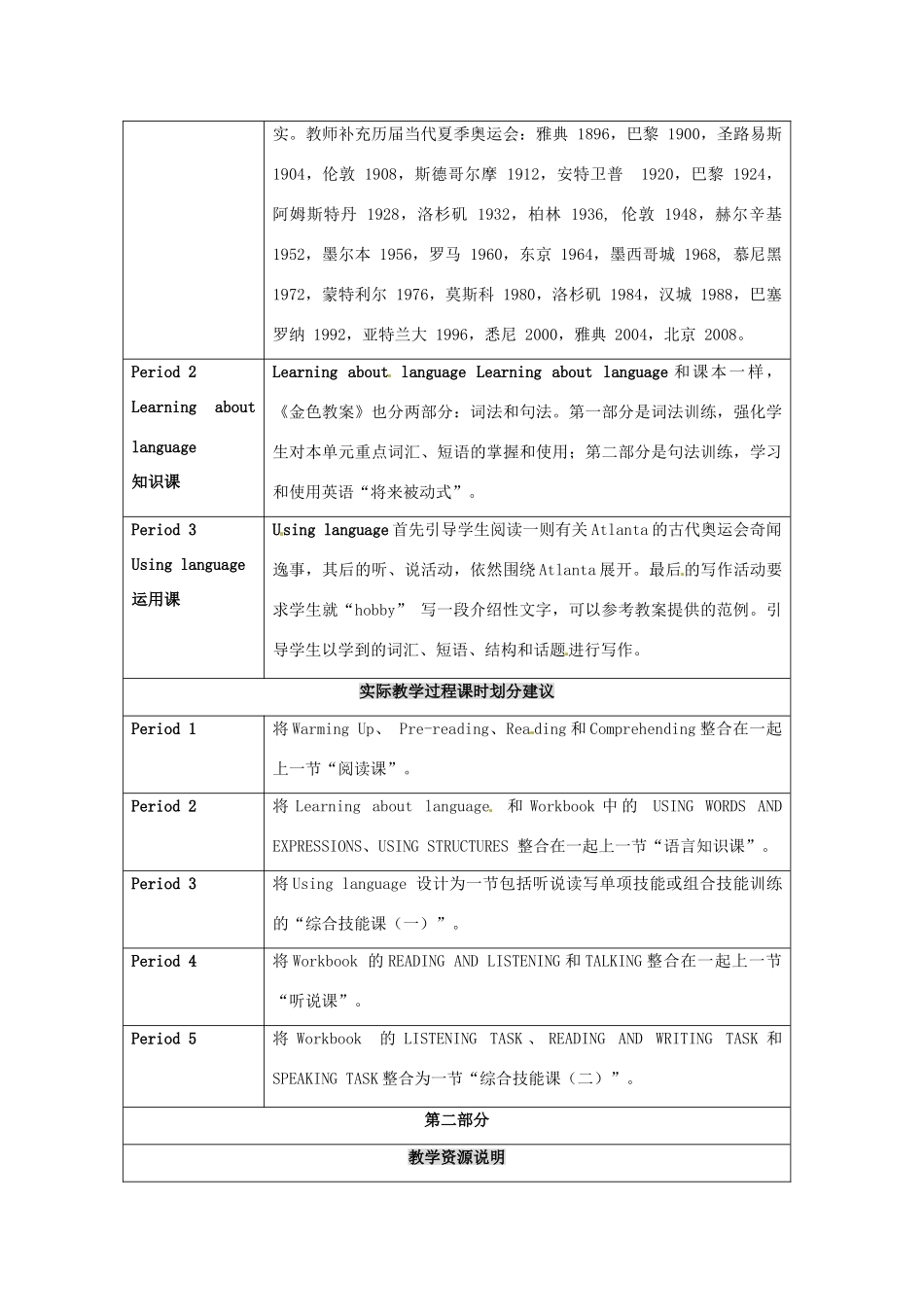 浙江省2013年高中英语 Unit2 the olympic games教学设计说明 新人教版必修2_第2页