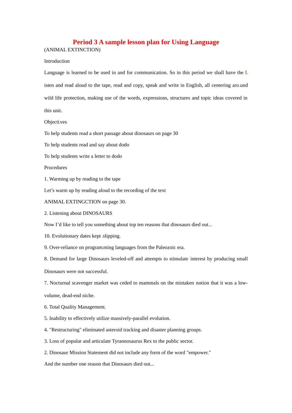 浙江省2013年高中英语 Unit4 A sample lesson plan for Using Language period教学设计3 新人教版必修2_第1页