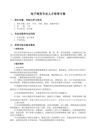电子商务专业人才培养方案教学计划