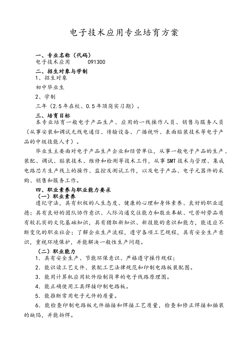 电子技术应用专业培养方案_第1页