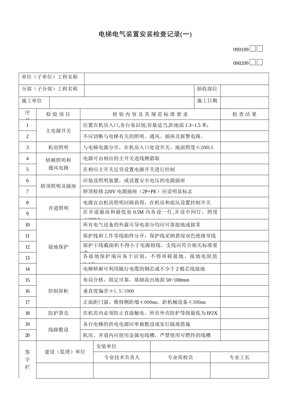 电梯电气装置安装检查记录_第1页