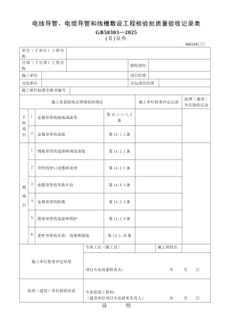 电线导管、电缆导管和线槽敷设工程检验批质量验收记录