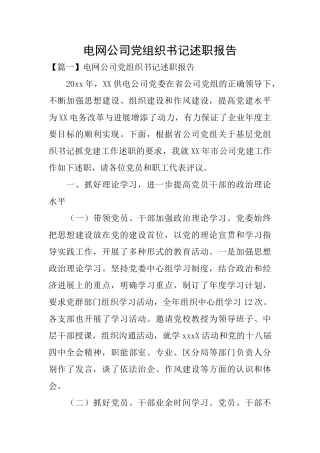 电网公司党组织书记述职报告