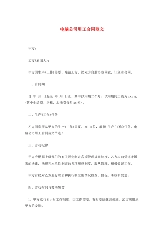 电脑公司用工合同范文