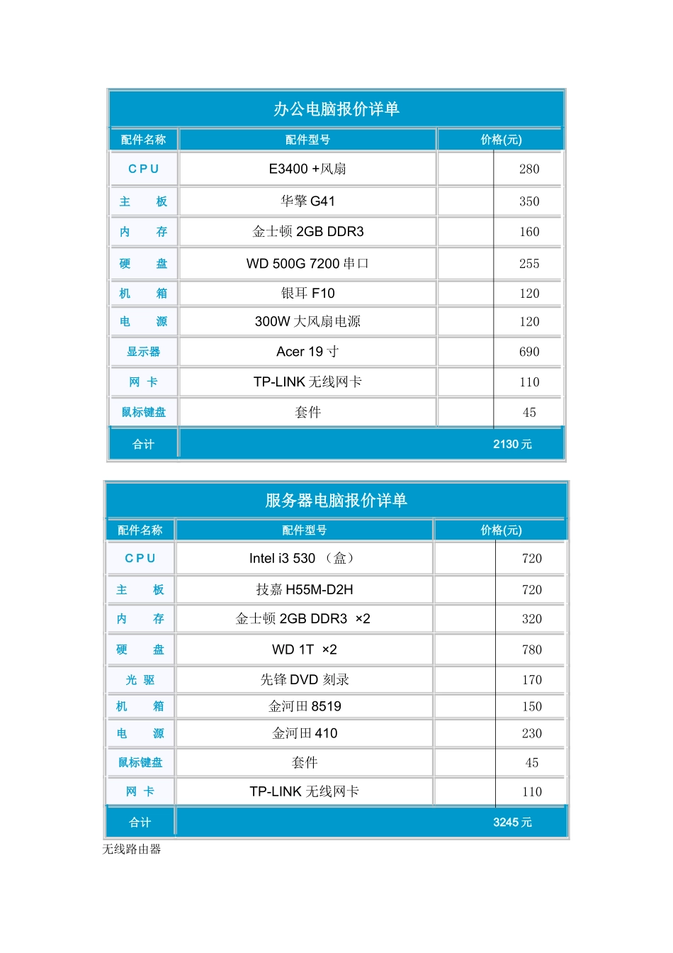 电脑报价及无线方案_第1页