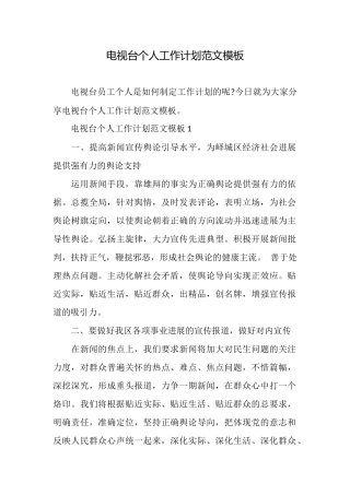 电视台个人工作计划范文模板