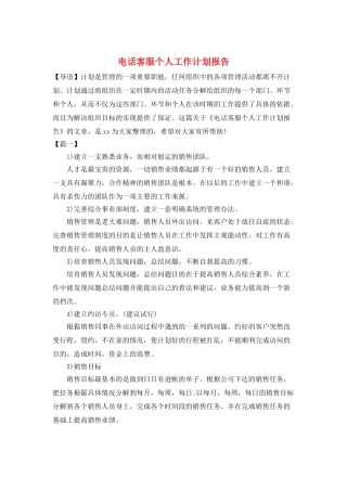 电话客服个人工作计划报告