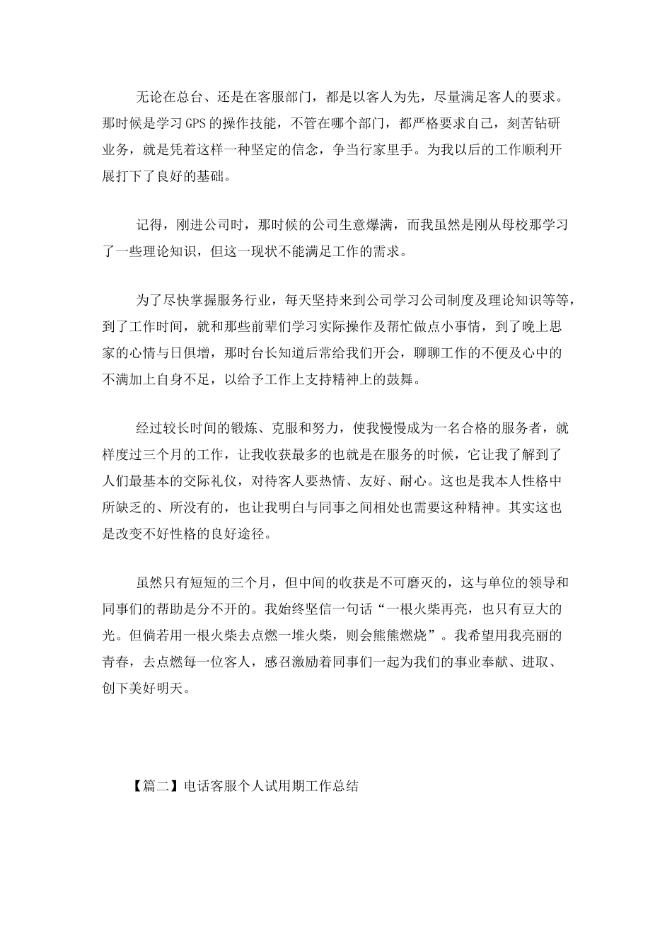 电话客服个人试用期工作总结_第2页