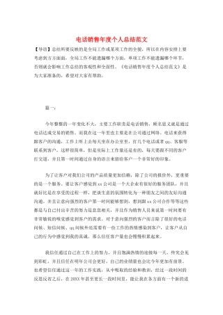 电话销售年度个人总结范文