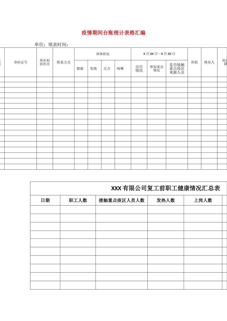 疫情期间台账统计表格汇编_第1页