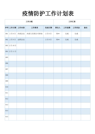 疫情防护工作计划表