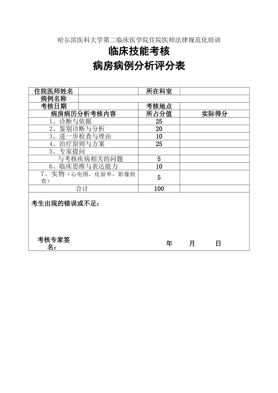 病例分析评分表_第1页