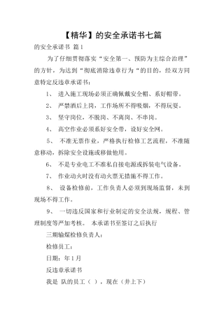 的安全承诺书七篇