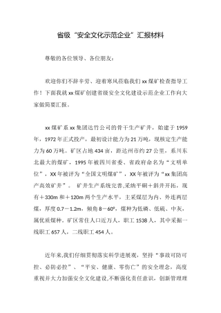省级“安全文化示范企业”汇报材料