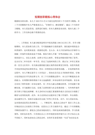 短期挂职锻炼心得体会