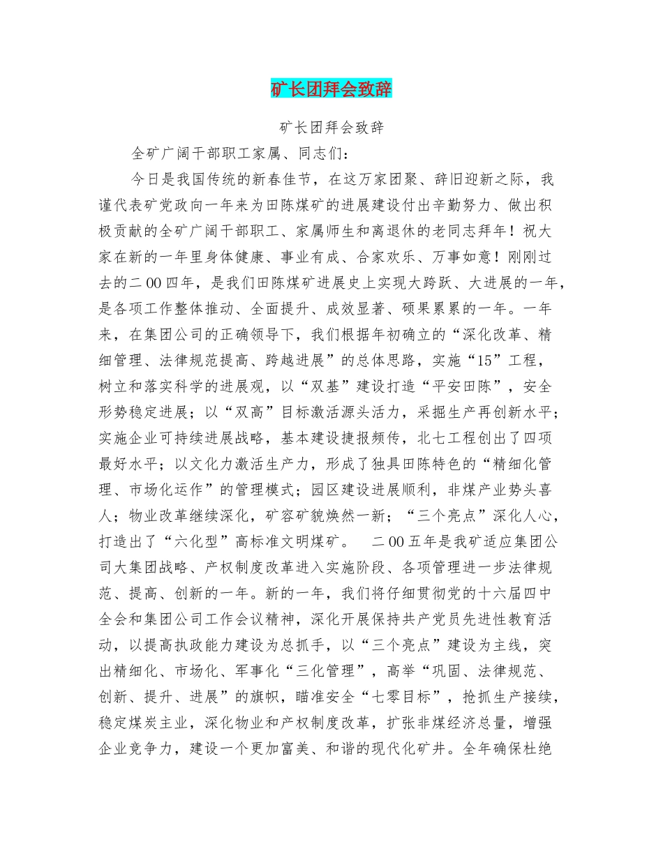 矿长团拜会致辞_第1页