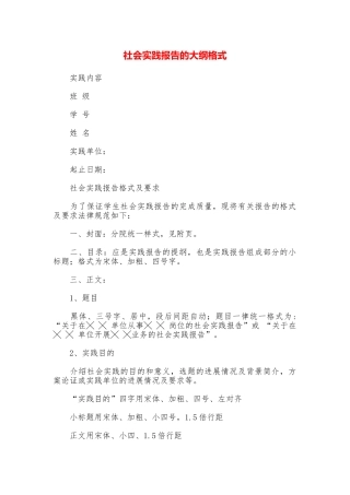 社会实践报告的大纲格式