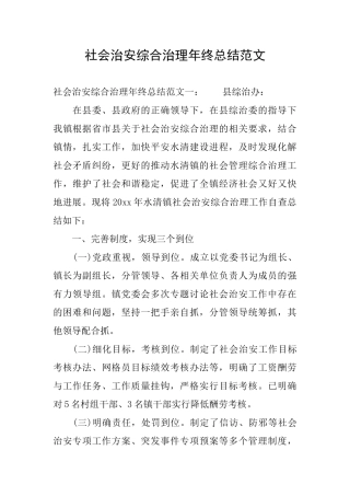 社会治安综合治理年终总结范文