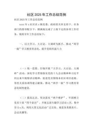 社区2025年工作总结范例