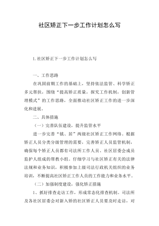社区矫正下一步工作计划怎么写
