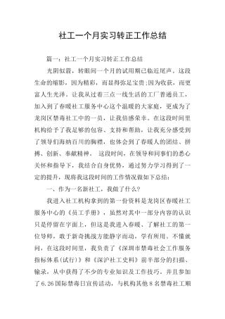 社工一个月实习转正工作总结