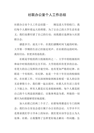 社联办公室个人工作总结