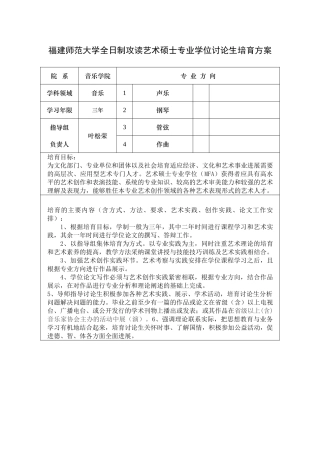 福建师范大学全日制攻读艺术硕士专业学位研究生培养方案