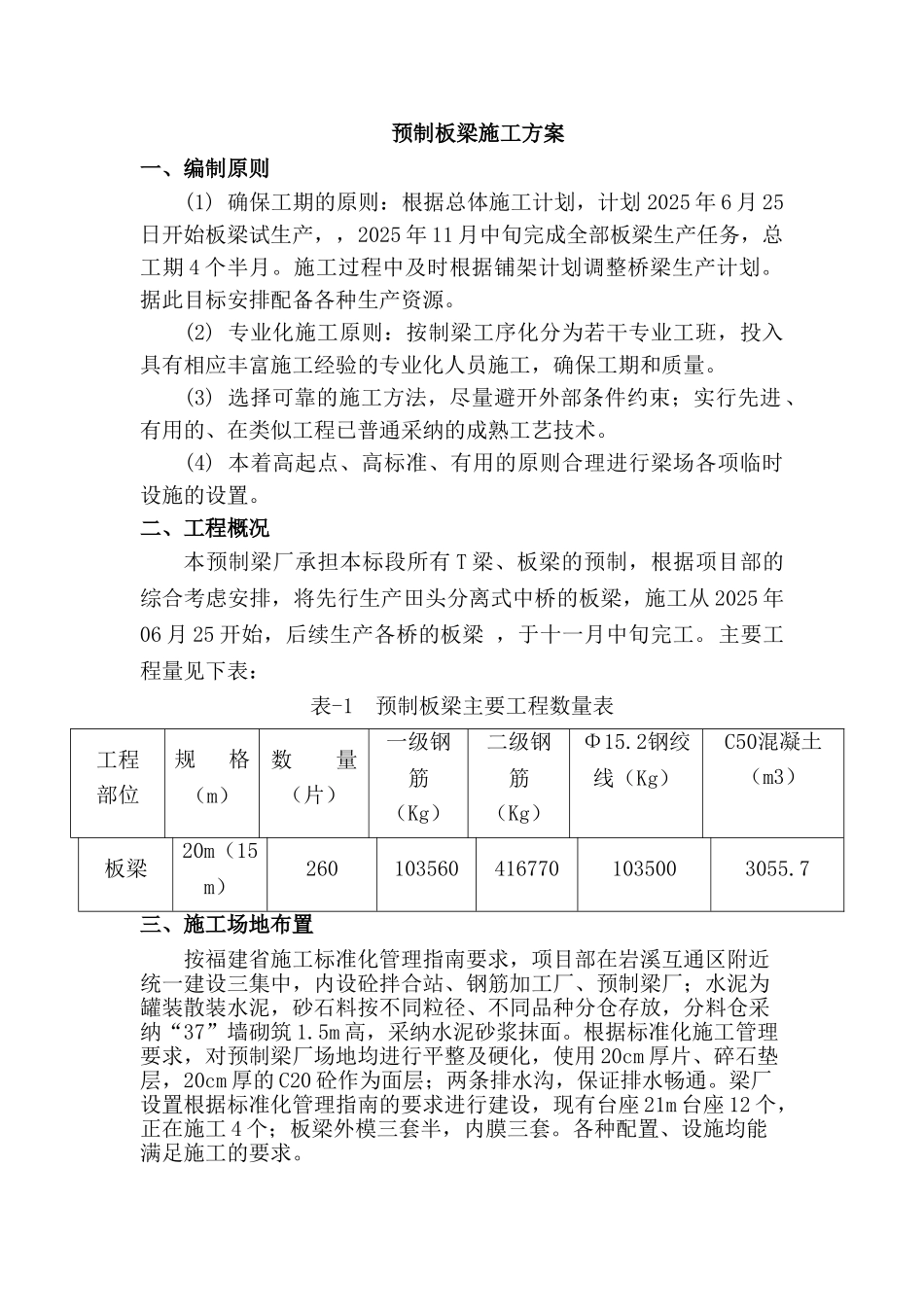 福建长泰高速预制板梁施工方案_第1页