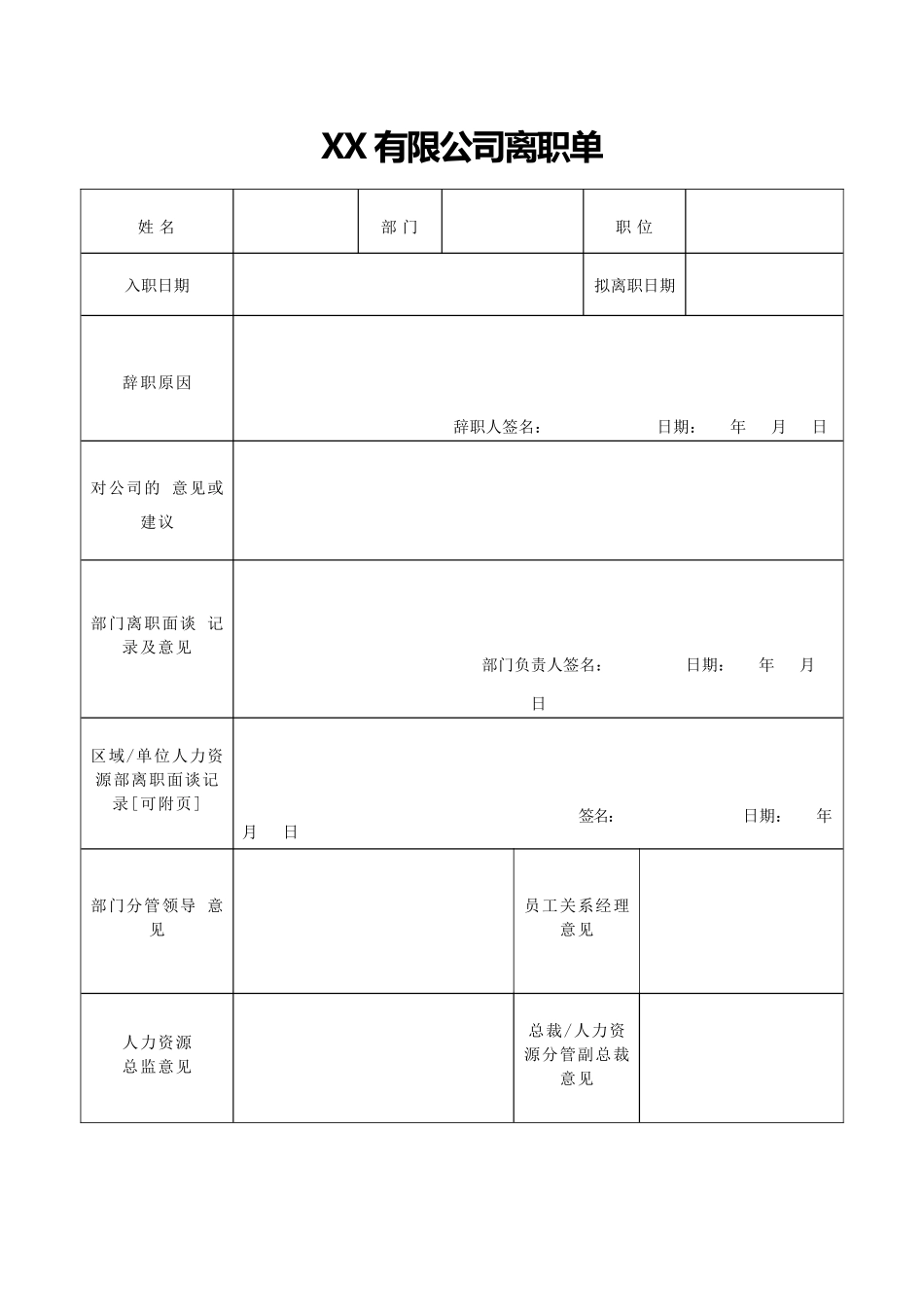 离职单交接单word格式文档模板_第1页