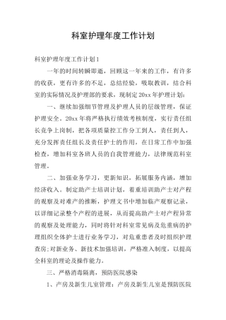 科室护理年度工作计划