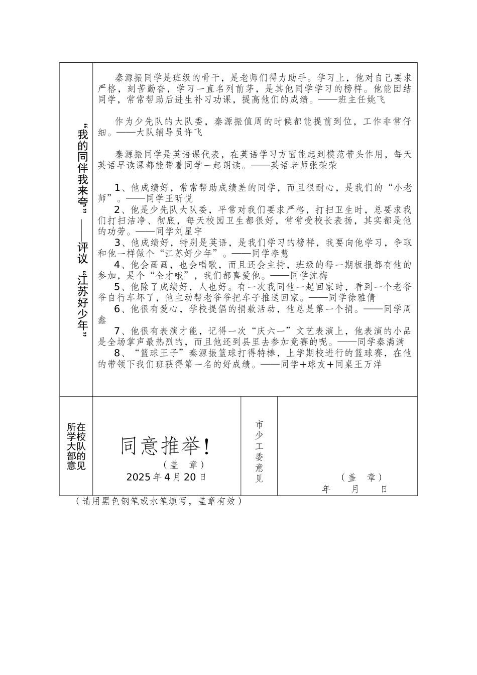 秦源振同学申报“江苏好少年”推荐表副本_第3页