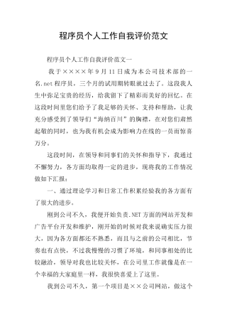 程序员个人工作自我评价范文