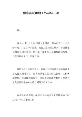 程序员试用期工作总结三篇