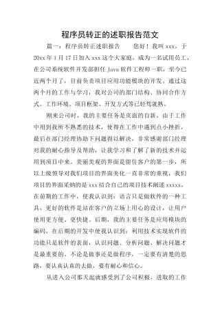 程序员转正的述职报告范文
