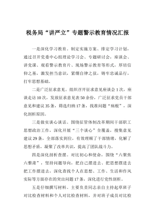 税务局“讲严立”专题警示教育情况汇报