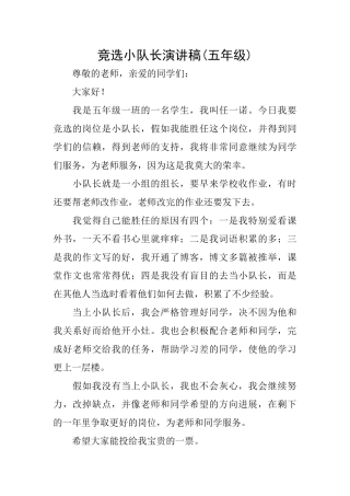 竞选小队长演讲稿